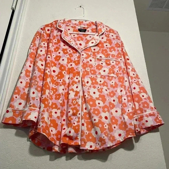 Kate Spade Floral Orange Pink White Quarter Sleeve Button Down Pajama Top Sz XL - Picture 4 of 10